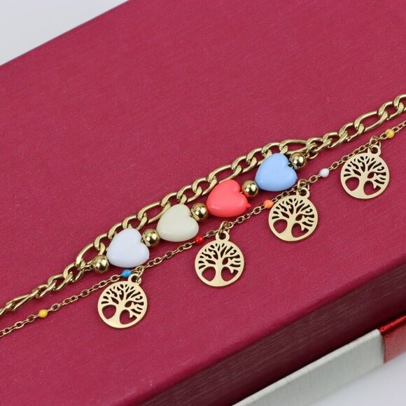 Trendy Yellow Gold Plated Heart & Tree Charm Bracelet for Women, XPBL0652 - Picture 12 of 12
